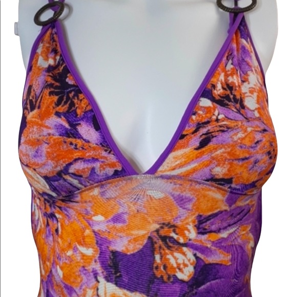 Vtg Just Cavalli Orange and Purple Floral Open Back Dress w- Convertible Straps - Picture 2 of 7